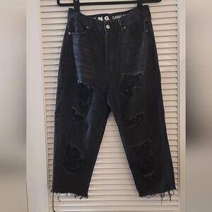 SONG - Black Classic 100% Cotton Distressed Mom Jeans